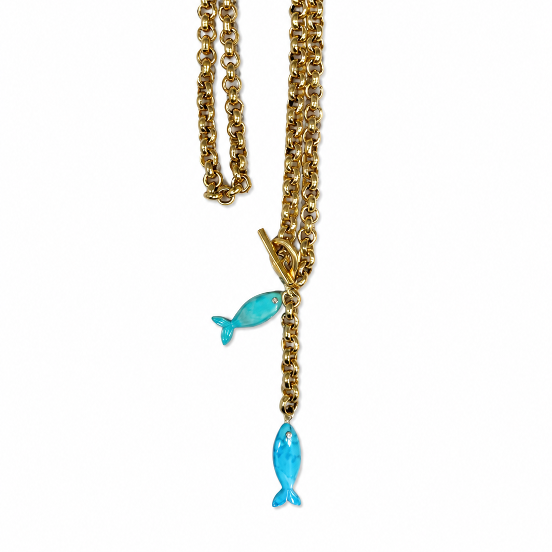 double fish x vintage chain necklace