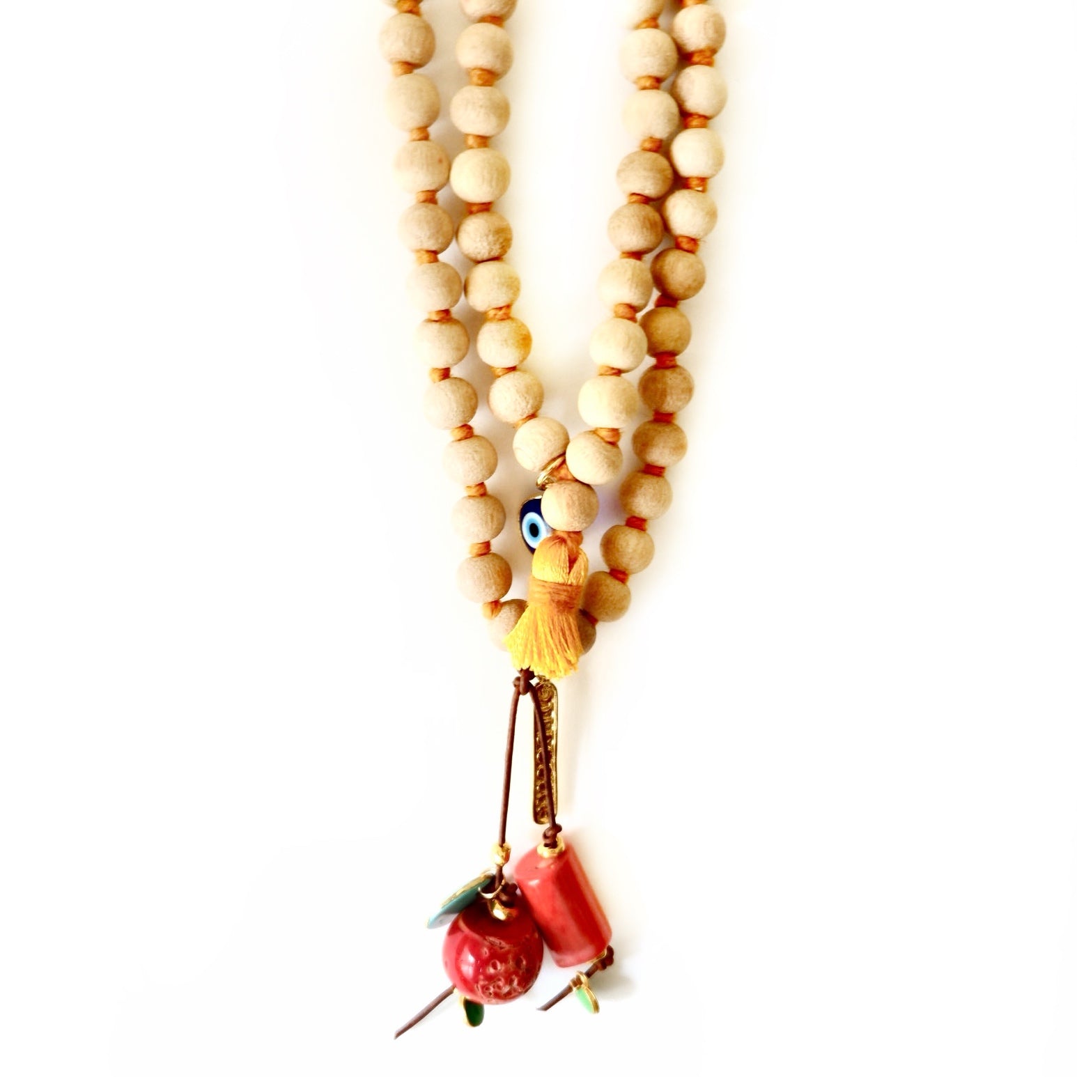 sandalwood x corals mala necklace