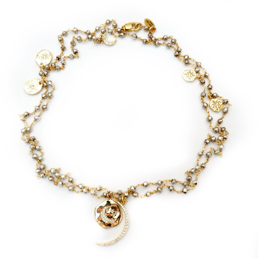 my sparkly pyrite moon necklace