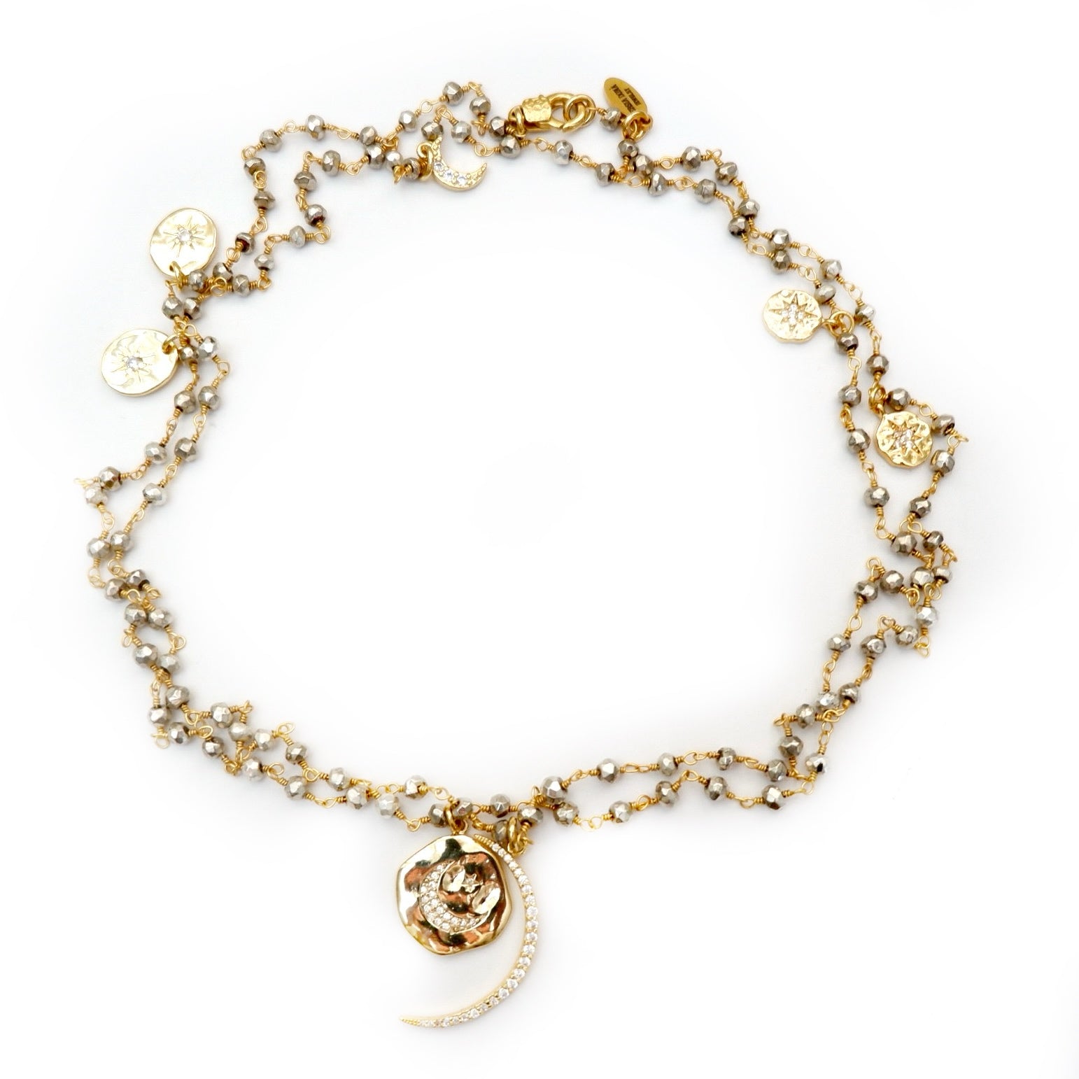 my sparkly pyrite moon necklace
