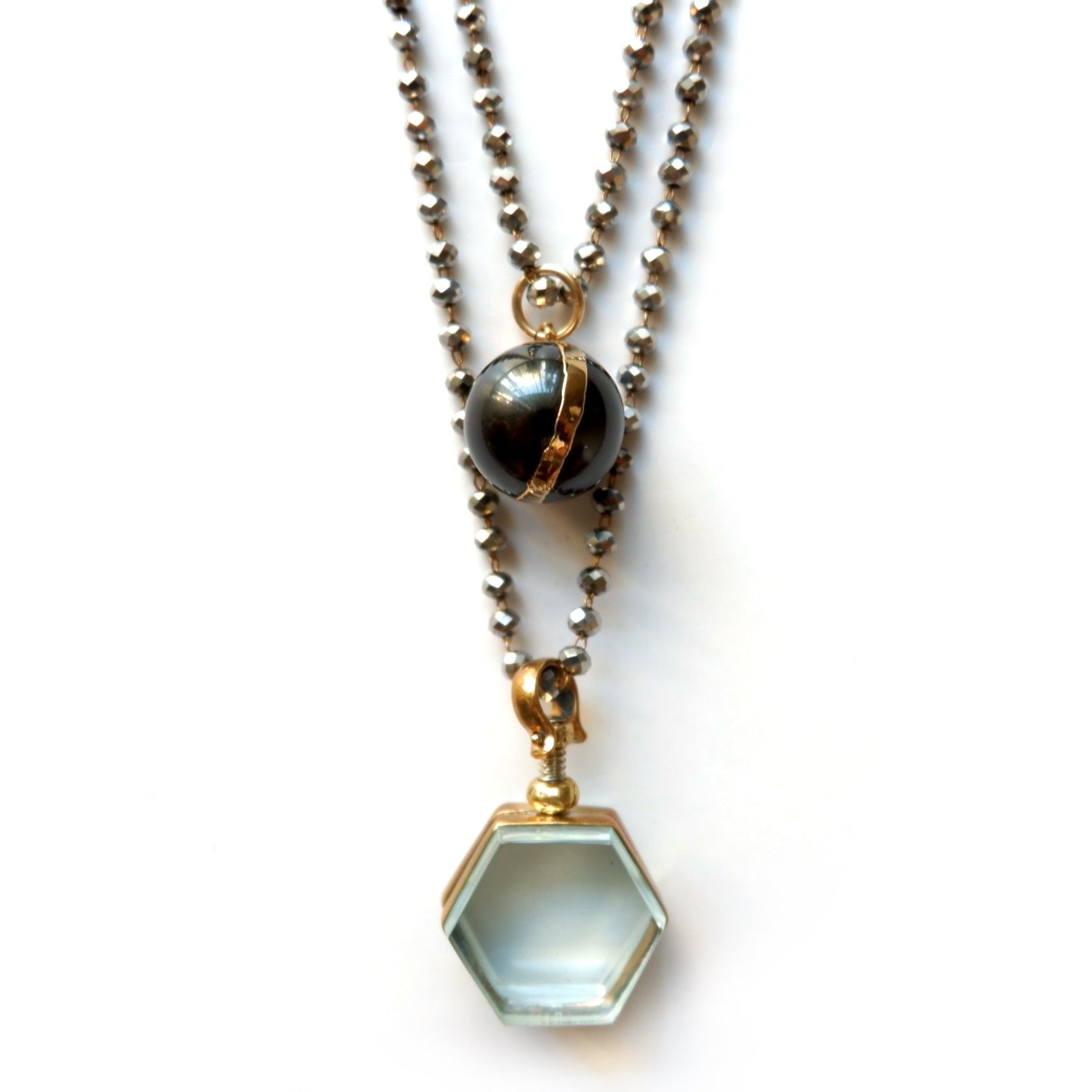 vintage locket pearl pyrite necklace