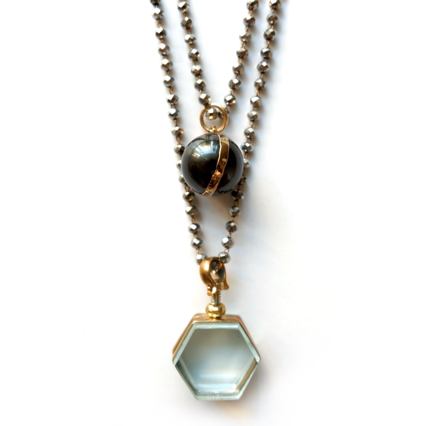 vintage locket pearl pyrite necklace