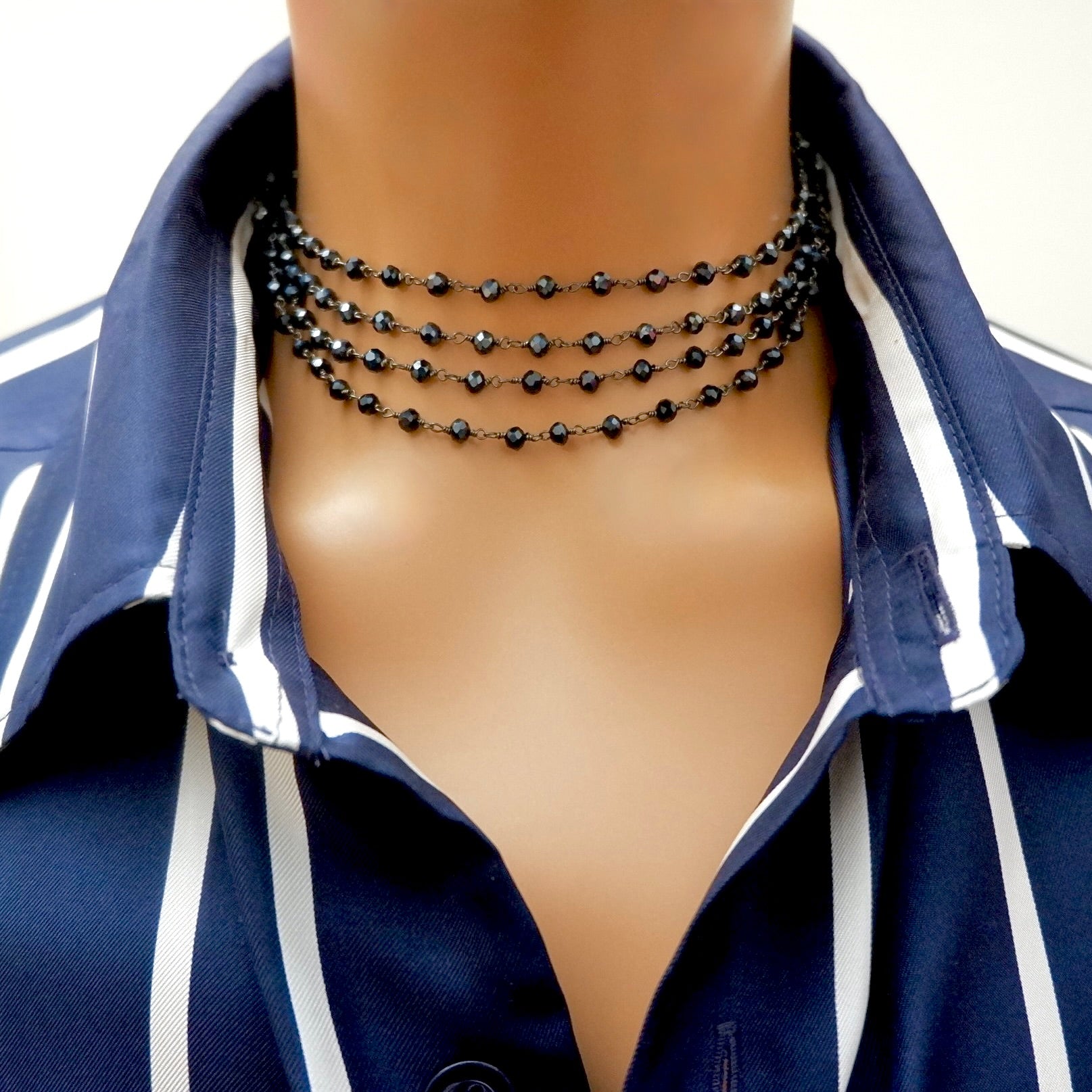 my long dainty blue pyrite necklace
