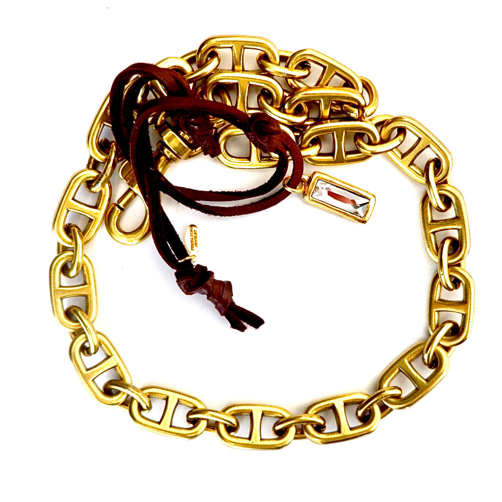 vintage horse bit link chain and leather necklace