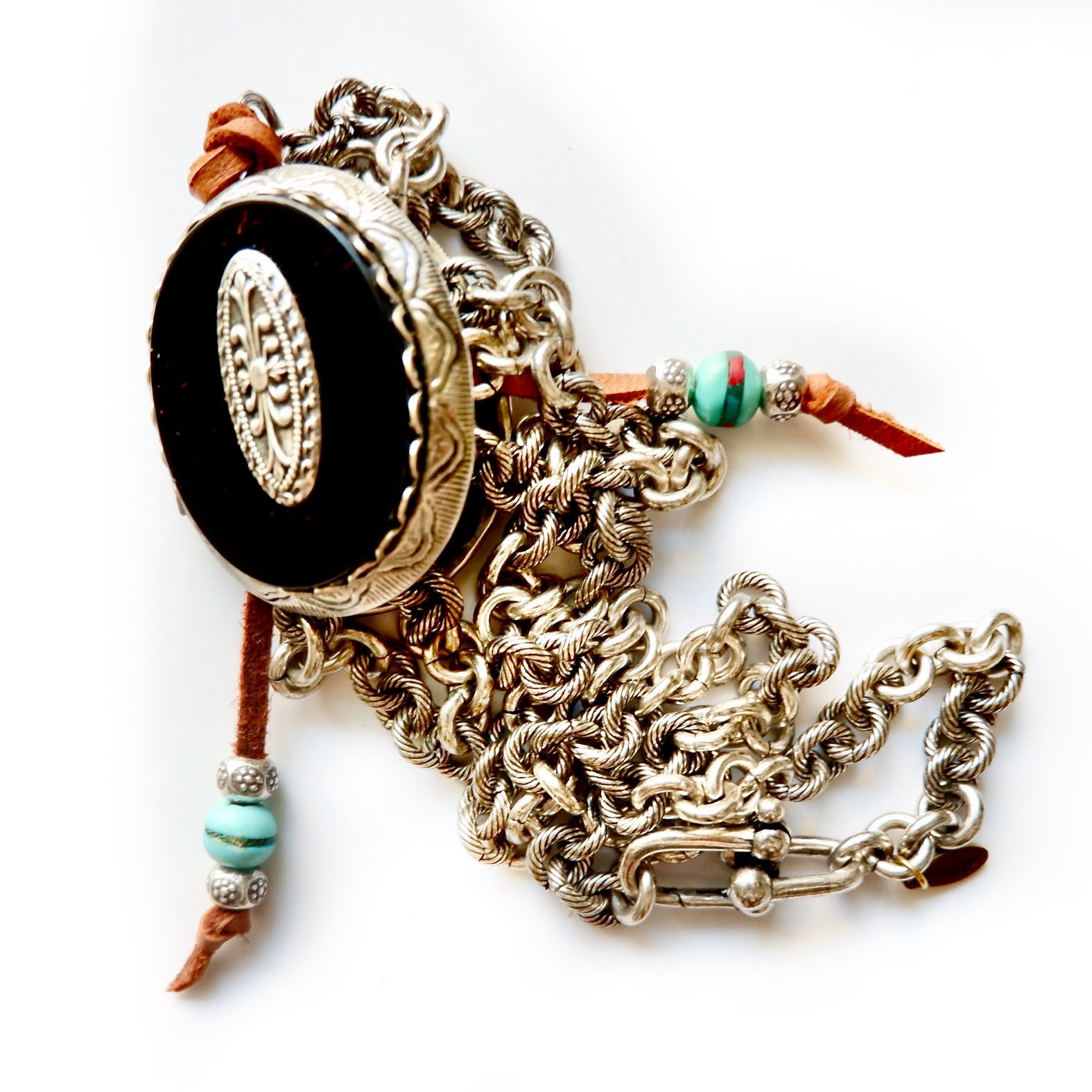 black oval locket silver necklace