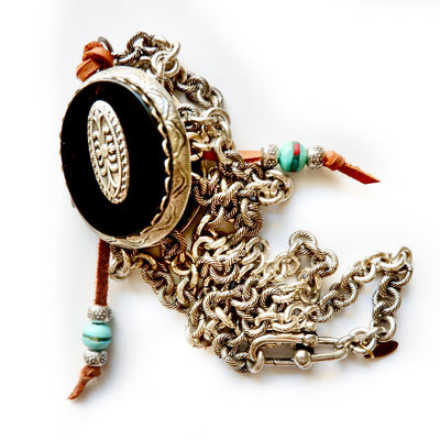 black oval locket silver necklace