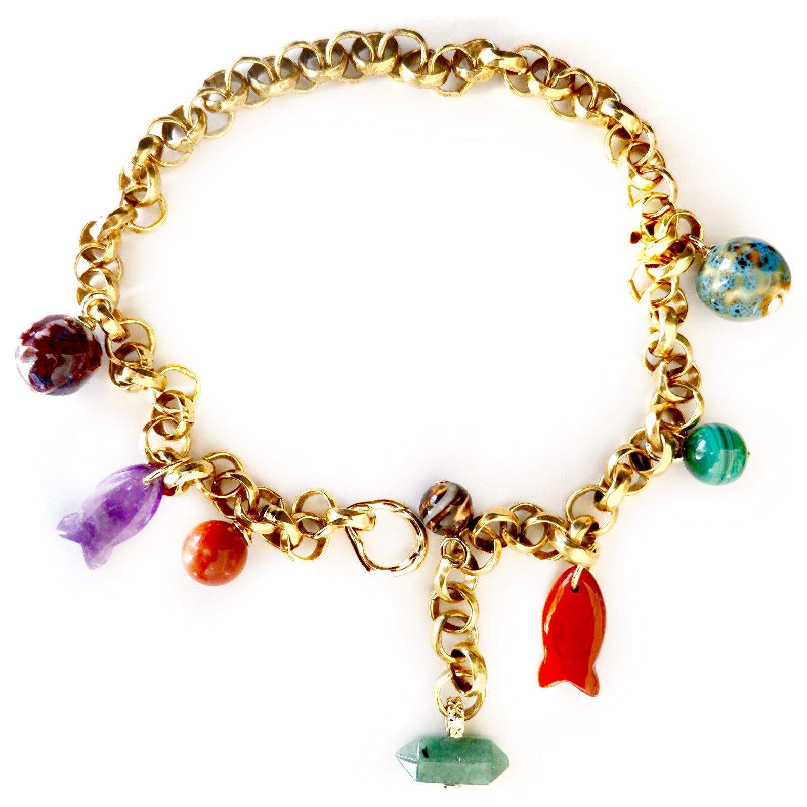 vintage chain rainbow gemstones necklace