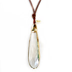 large crystal drop and leather necklace