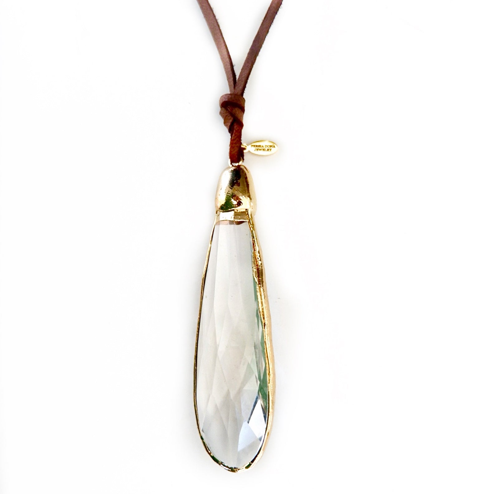 large crystal drop and leather necklace