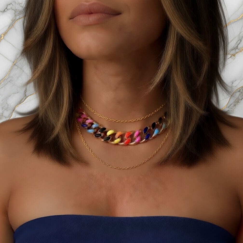 colorful cuban chain choker necklace