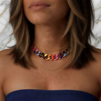 colorful cuban chain choker necklace