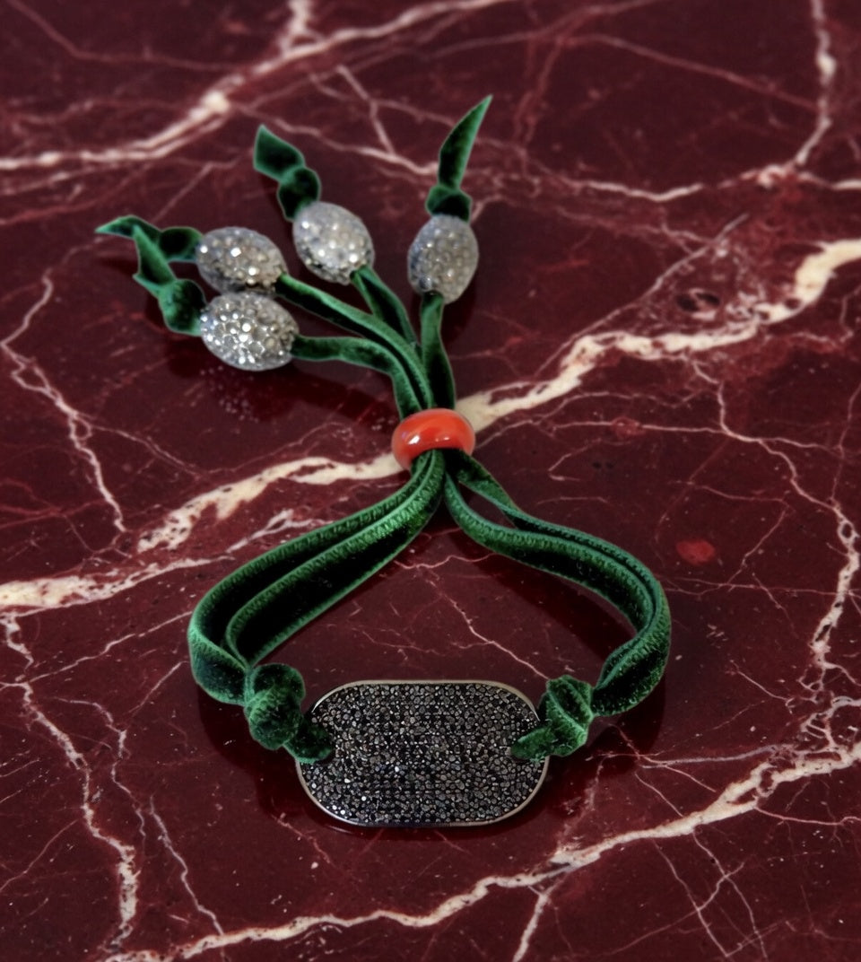 silk velvet luxe crystal tab bracelet