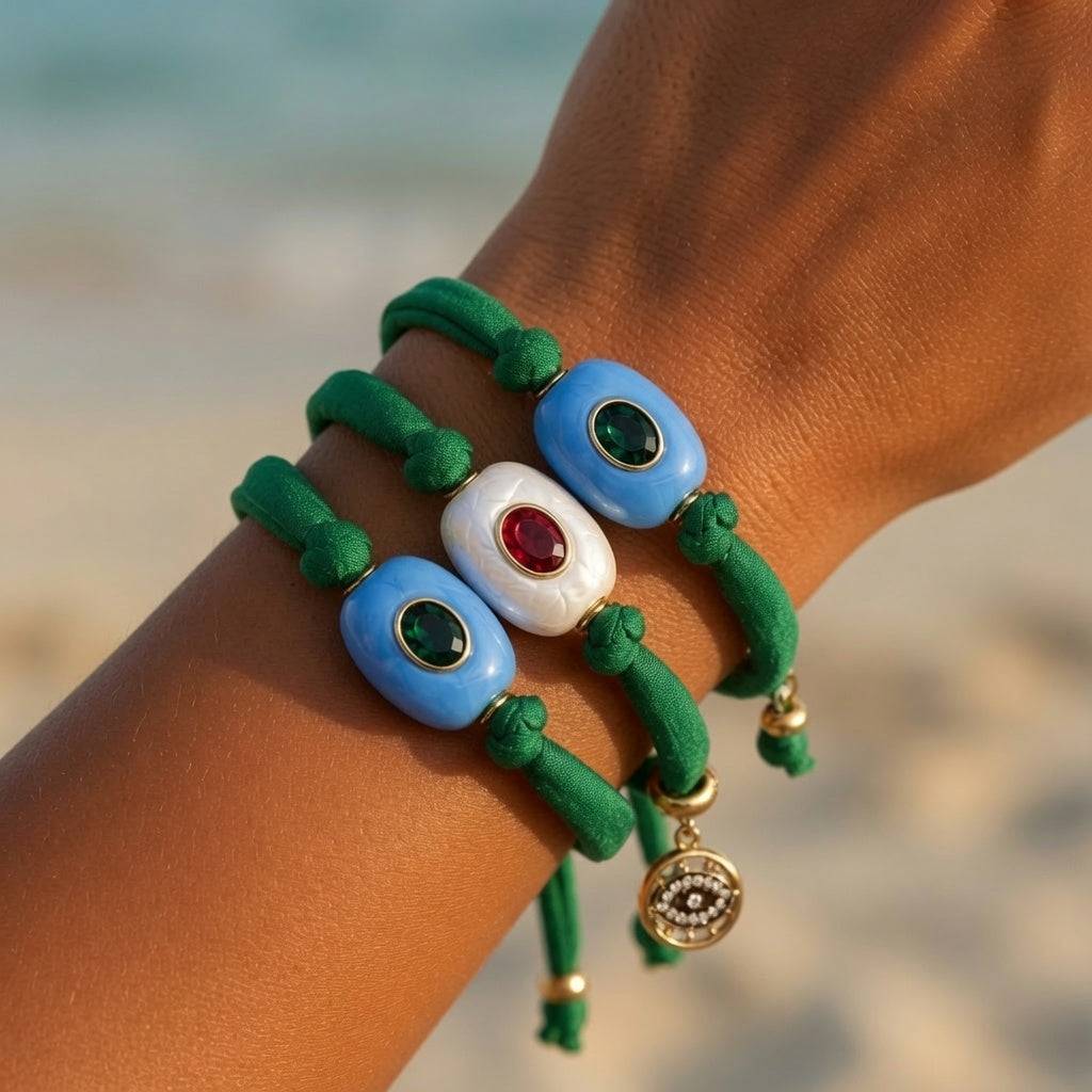 stretchy enamel oval gem bracelet