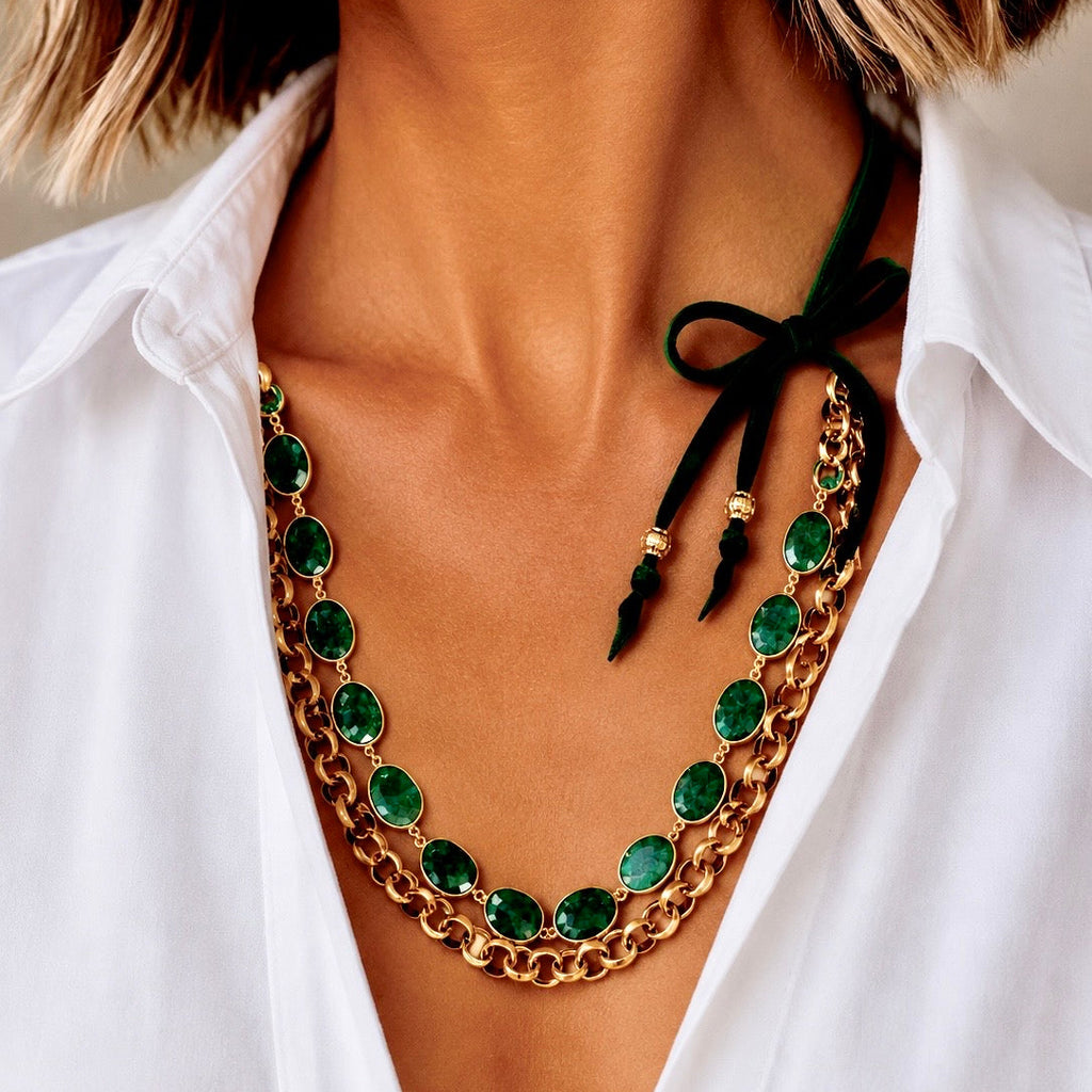 raw emerald x vintage chain necklace