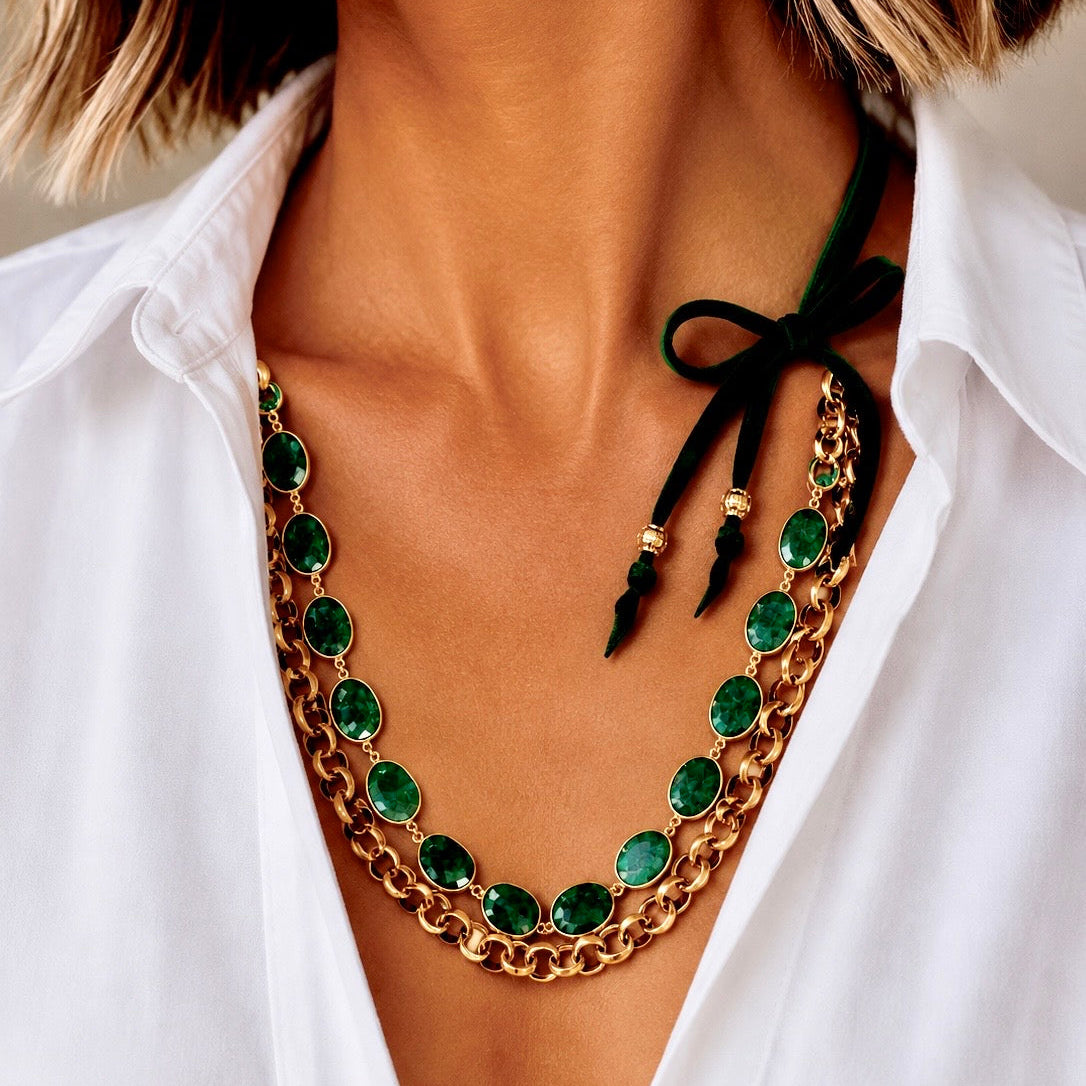 raw emerald x vintage chain necklace