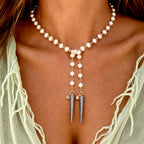 double spikes pearl wrap necklace