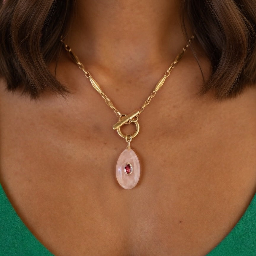 rose quartz pendant vintage chain necklace
