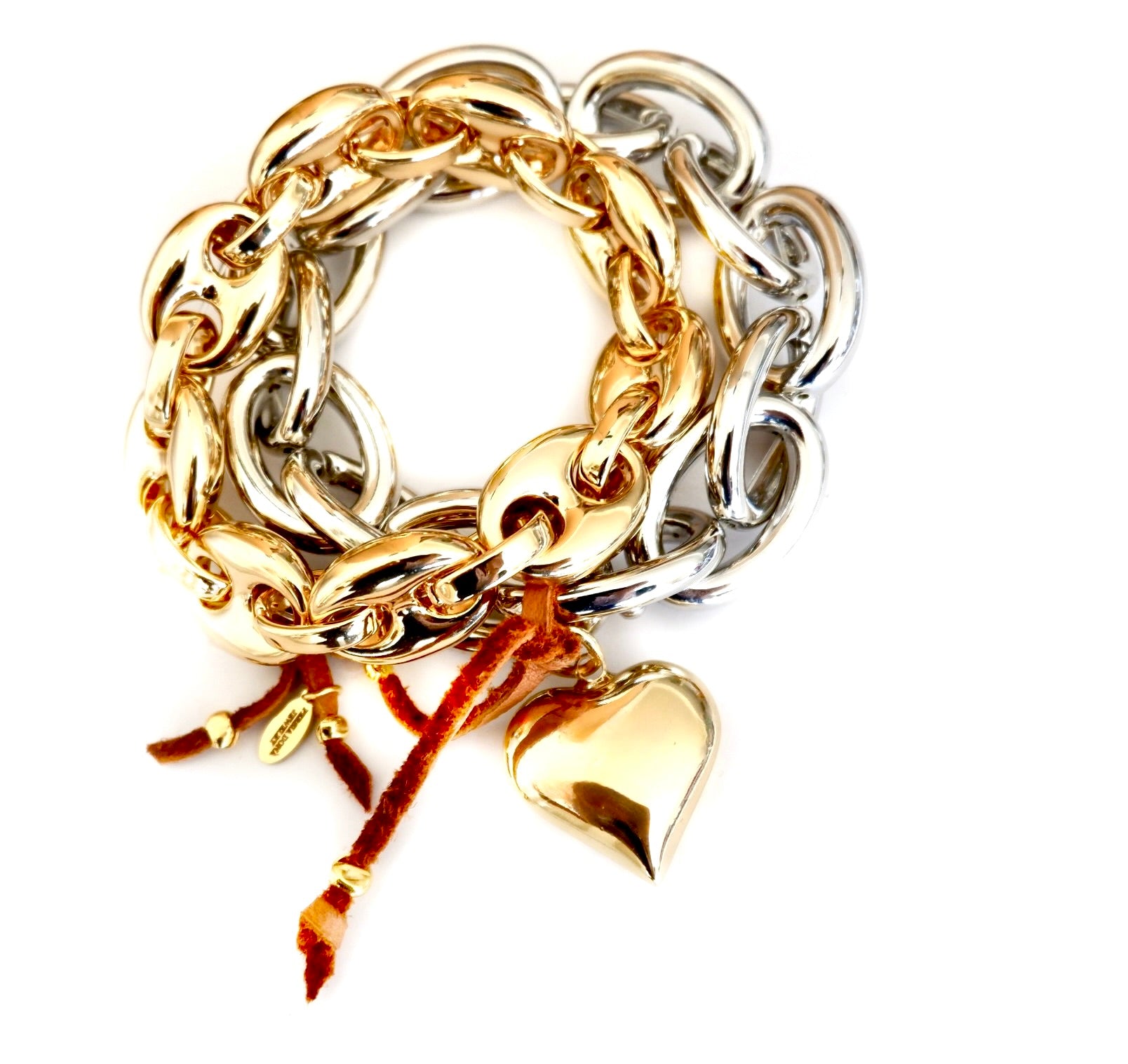 golden heart and metal chain bracelet