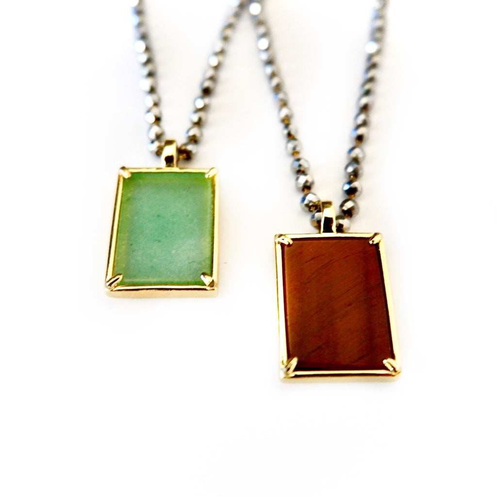 rectangle gemstone pendant necklace