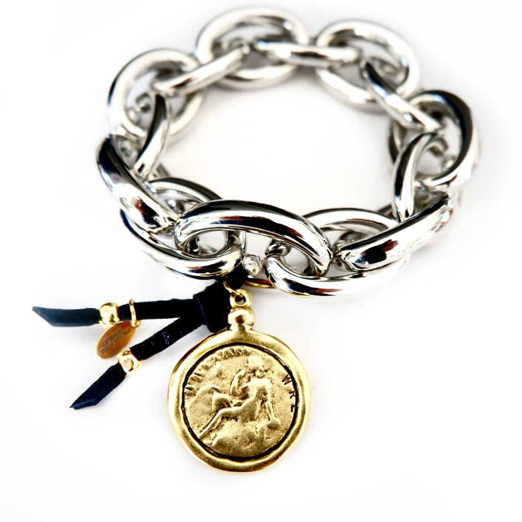 vintage coin and metal chain bangle