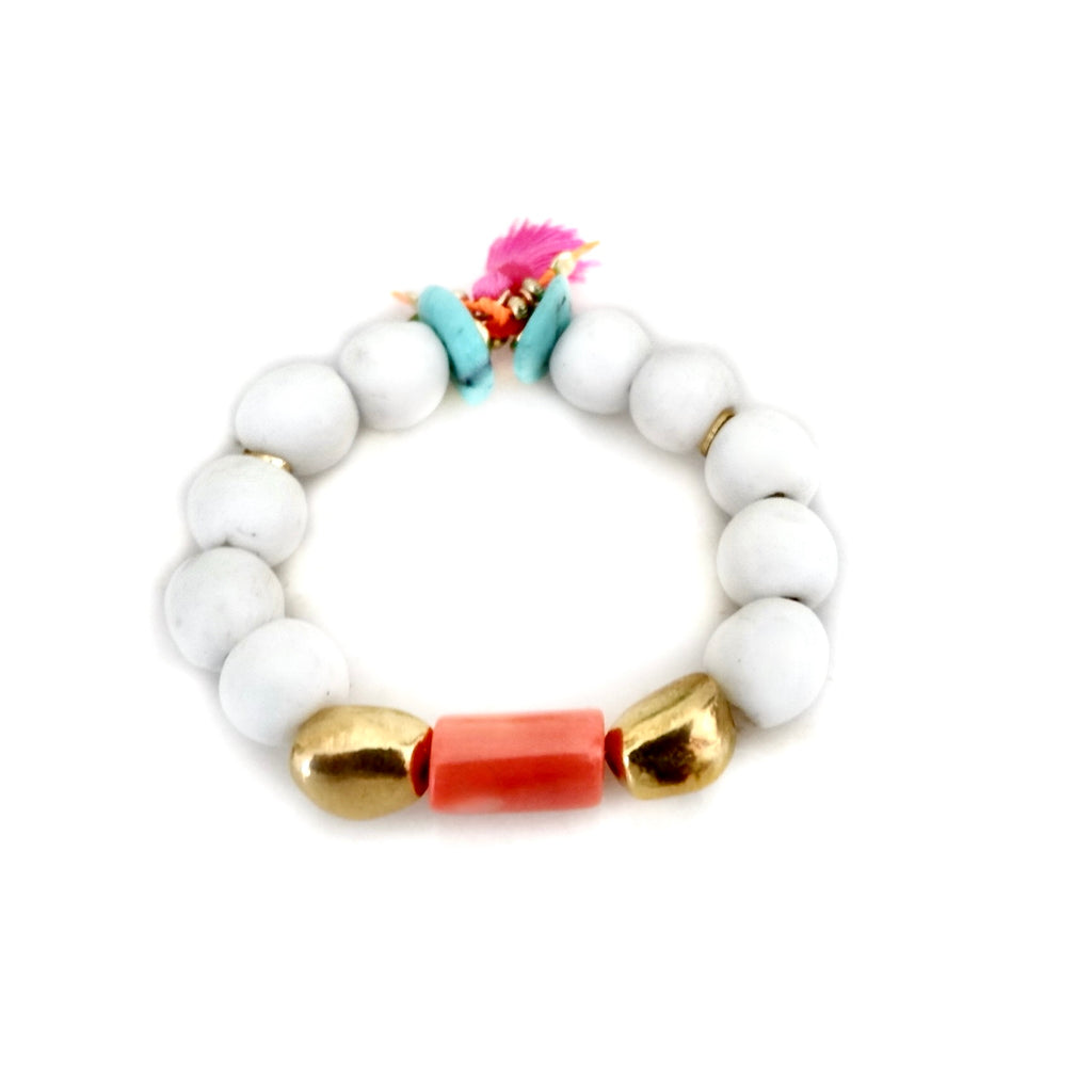white pebbles and coral bracelet