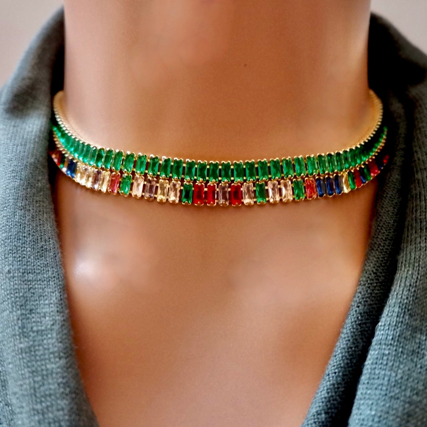 my green crystal choker necklace