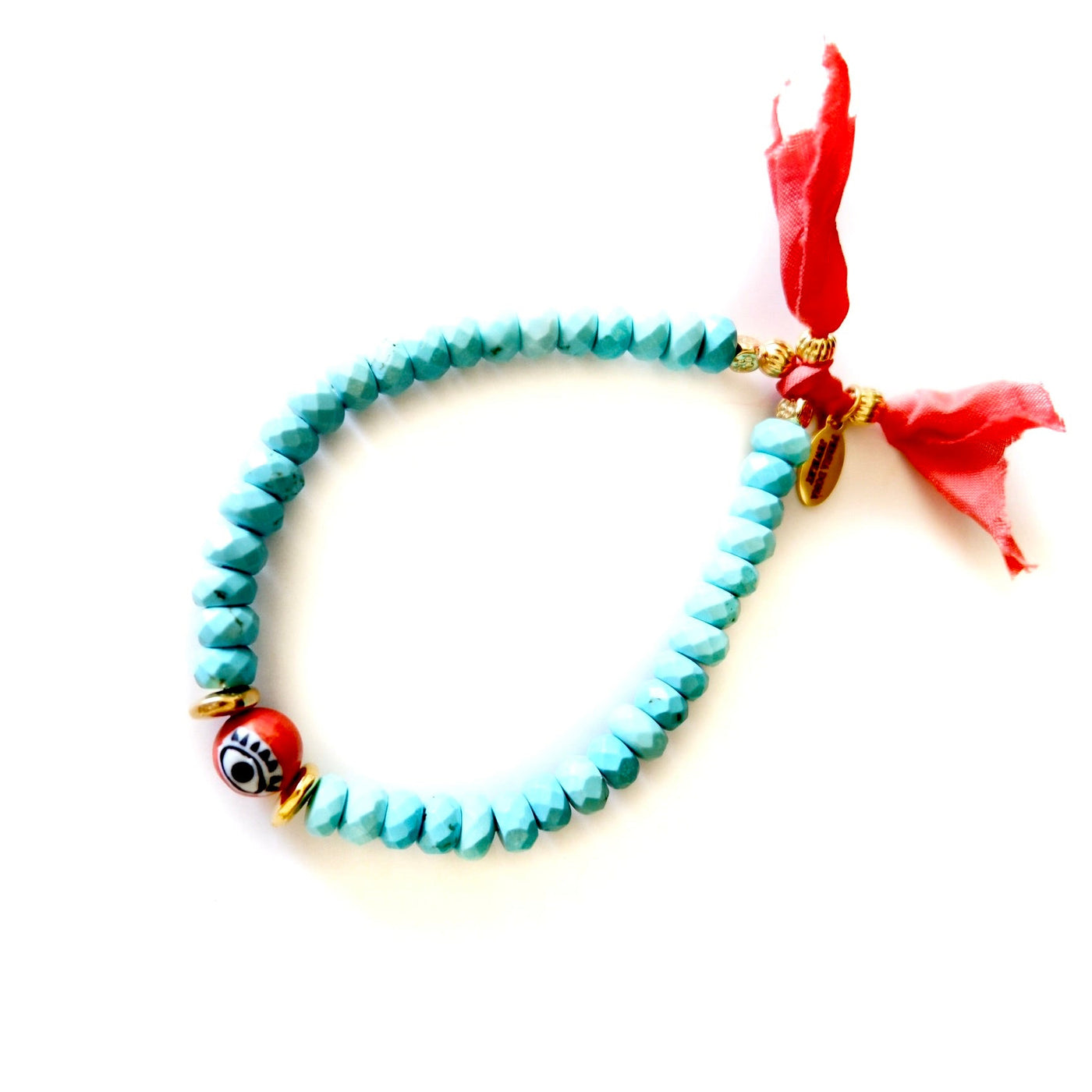 turquoise and coral evil eye bracelet