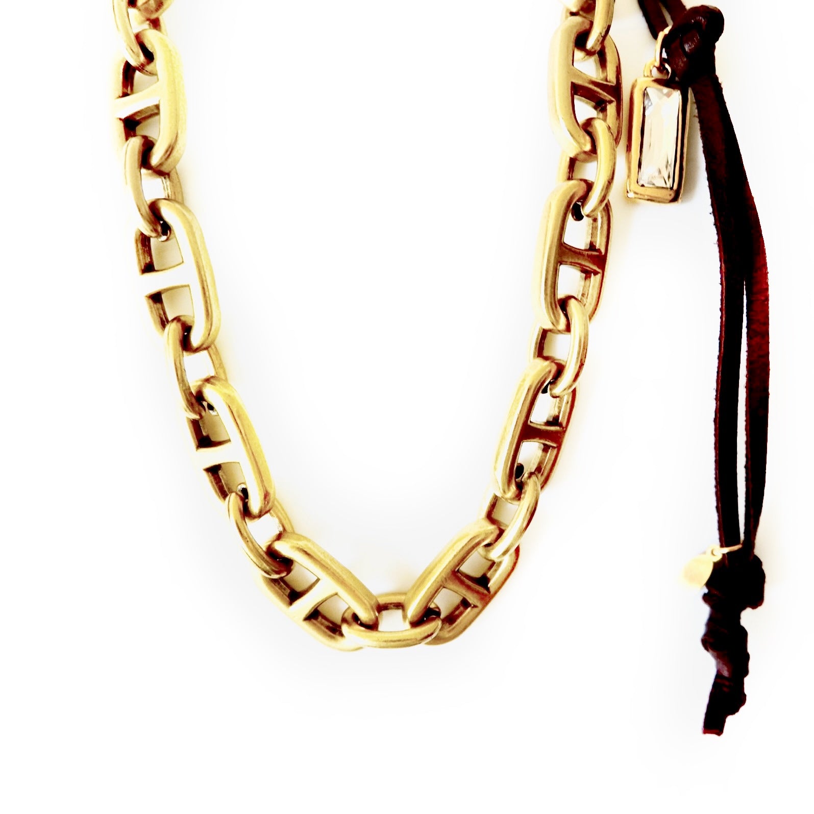 vintage horse bit link chain and leather necklace