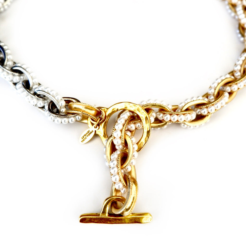 chunky mixed metal and pearls necklace