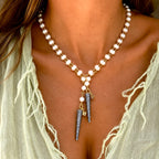 double spikes pearl wrap necklace