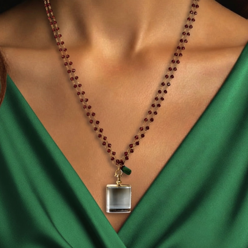 garnet and vintage locket necklace