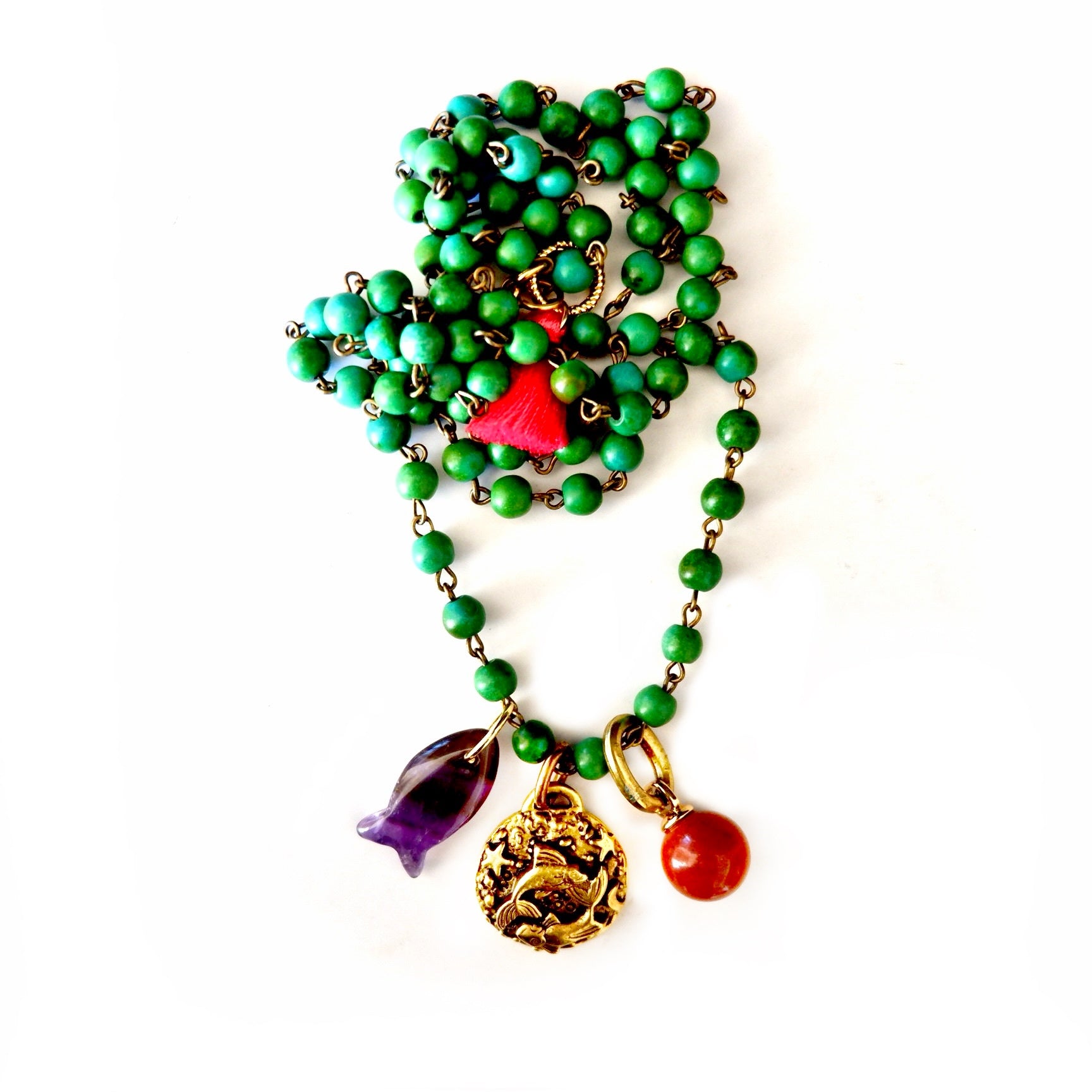 green exotic charms necklace