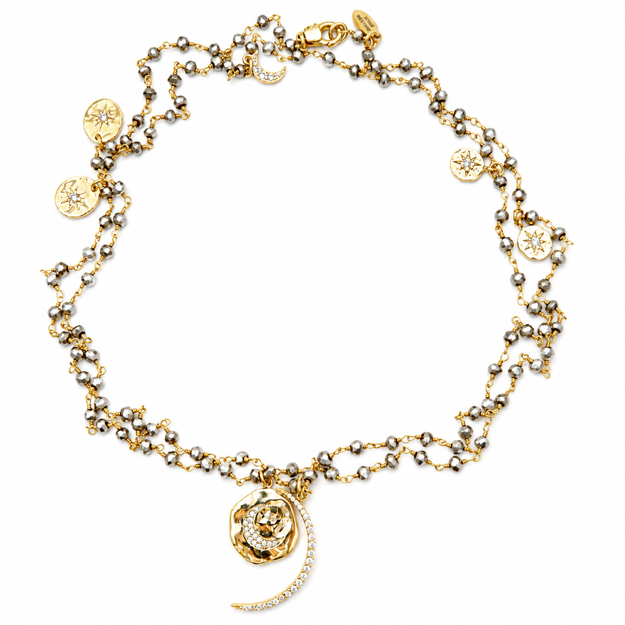 sparkly pyrite moon necklace