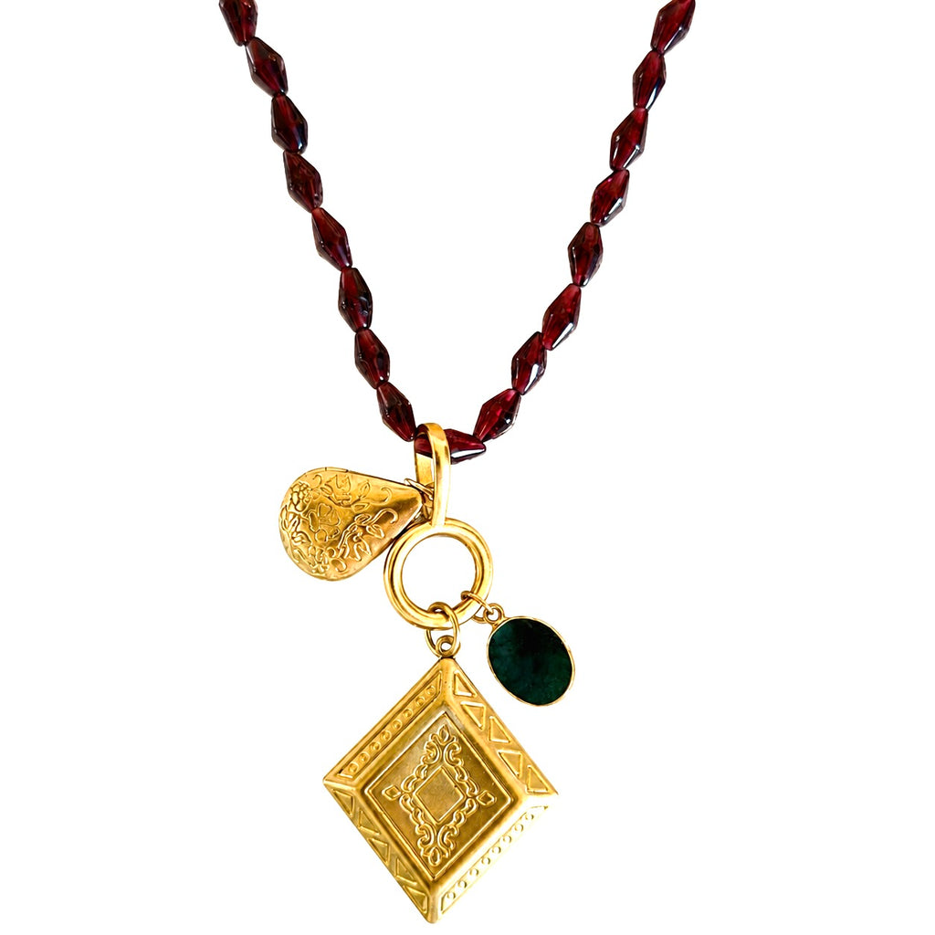 vintage garnet x vintage locket  necklace