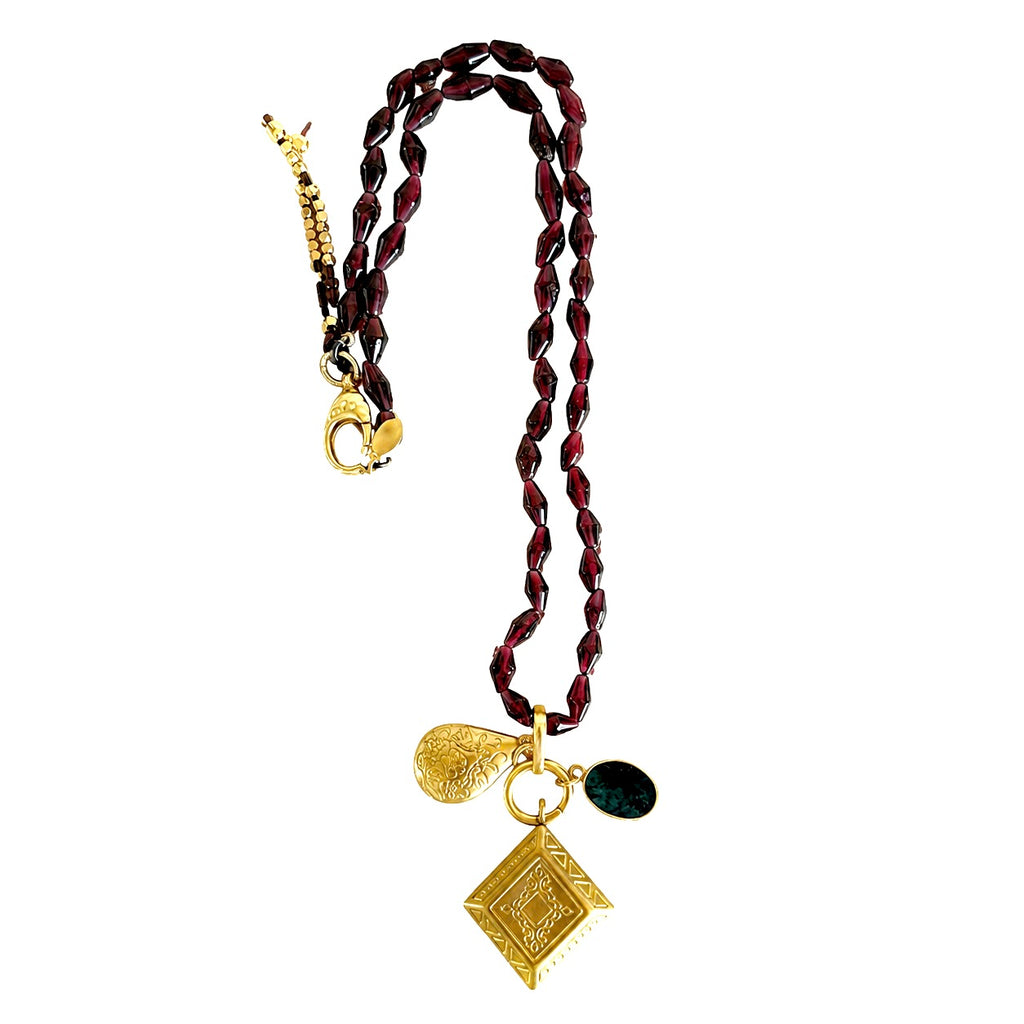 vintage garnet x vintage locket  necklace