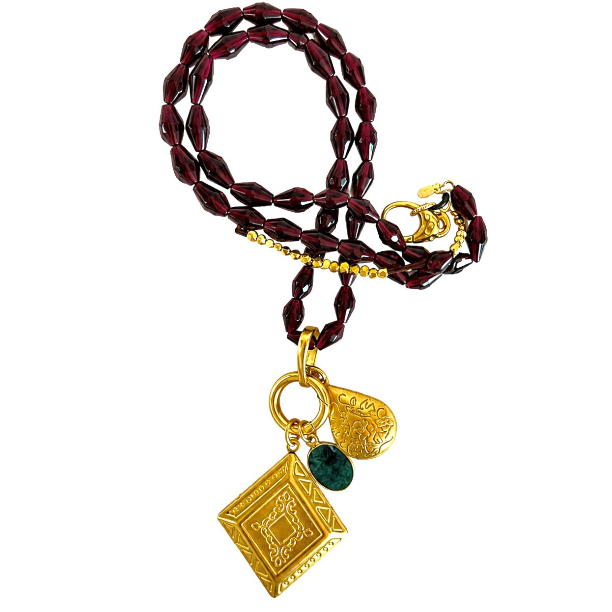 vintage garnet x vintage locket  necklace