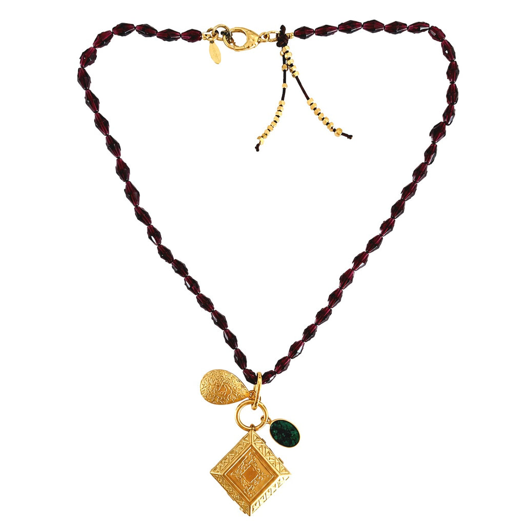 vintage garnet x vintage locket  necklace