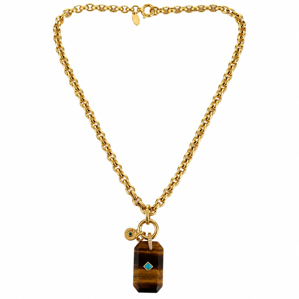 tigers eye x vintage chain necklace