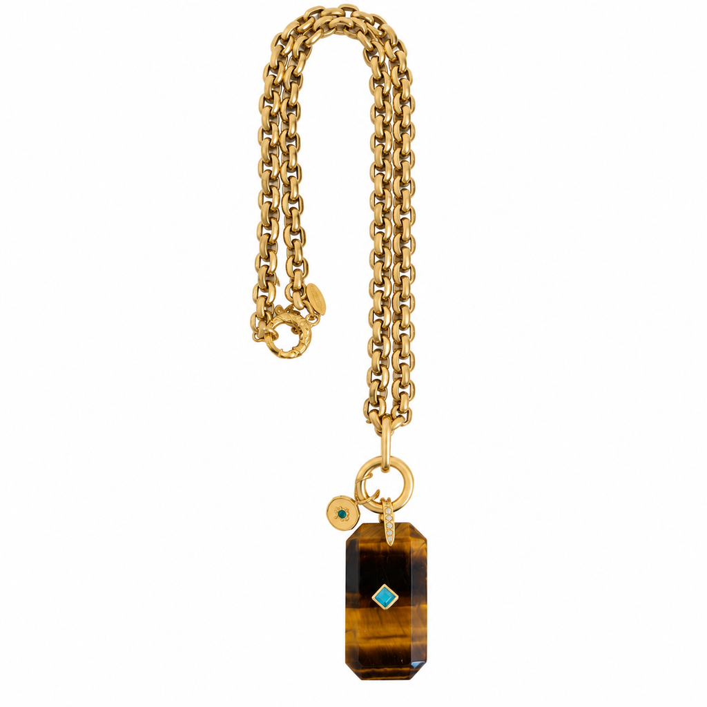 tigers eye x vintage chain necklace