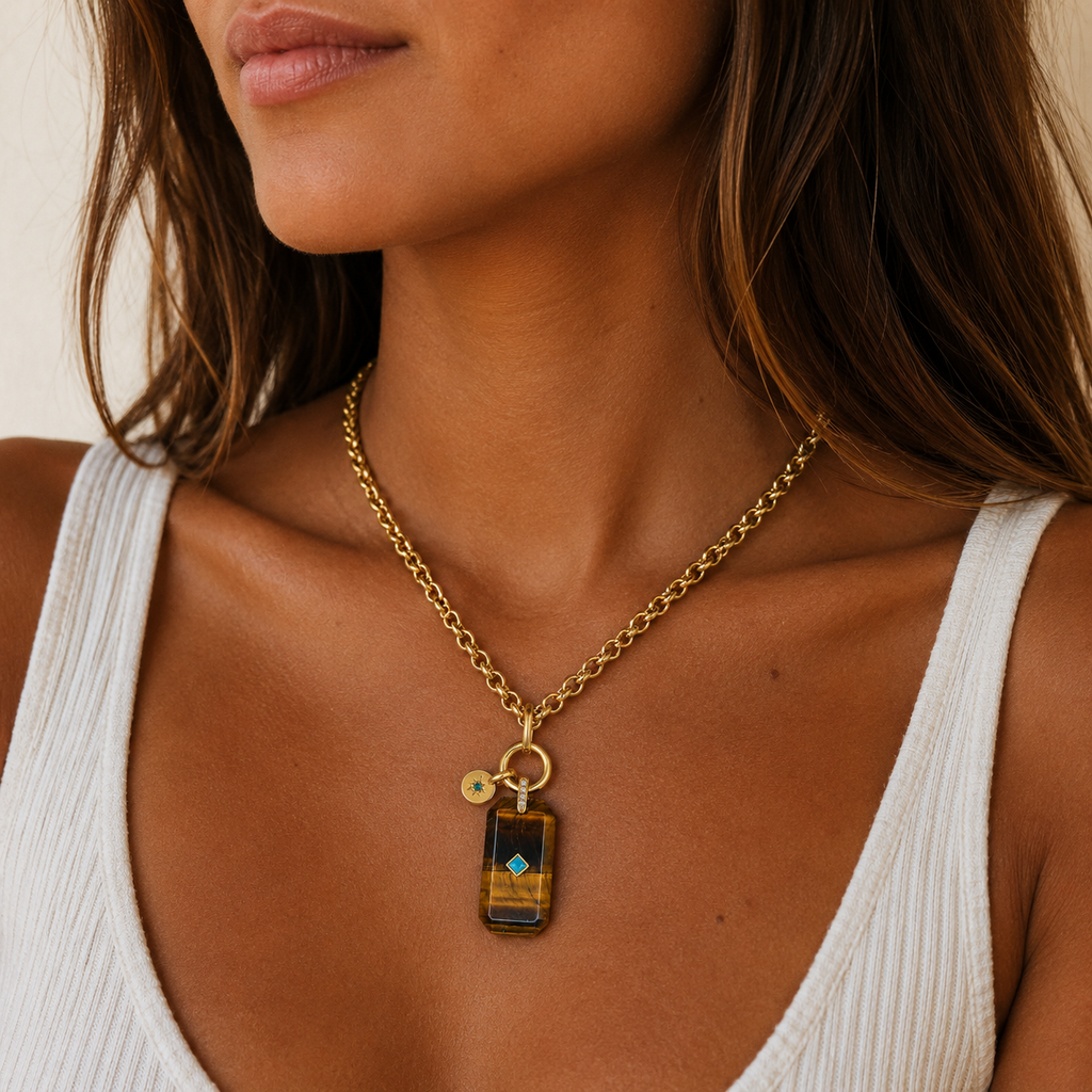 tigers eye x vintage chain necklace