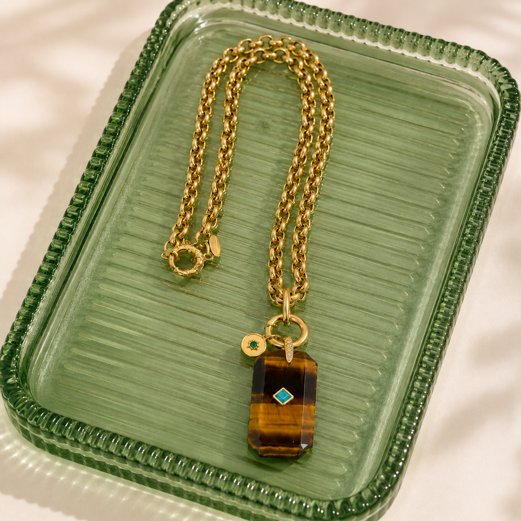 tigers eye x vintage chain necklace