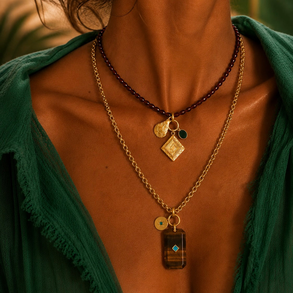 tigers eye x vintage chain necklace