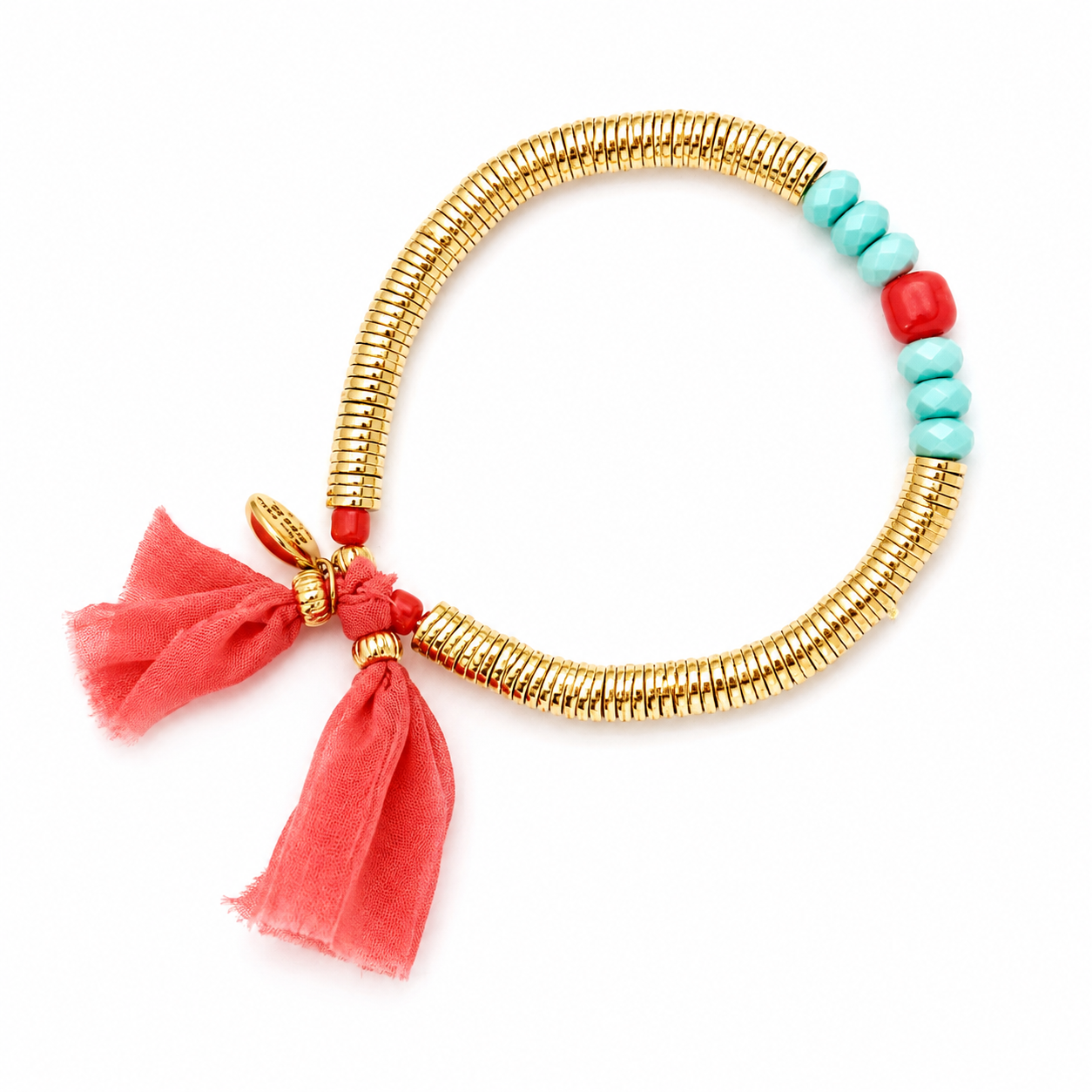 gold disc x turquoise bracelet
