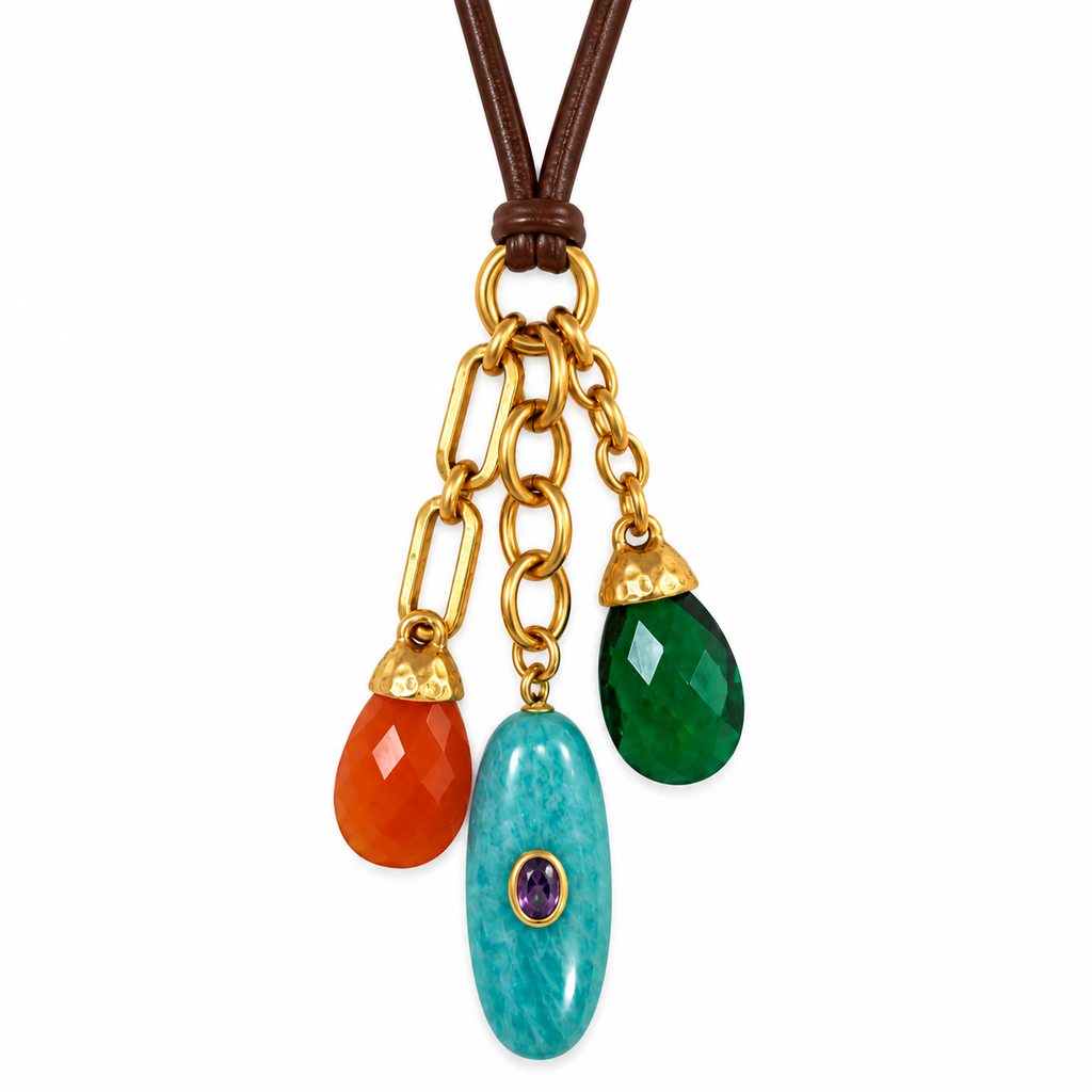 happy gems x leather cord necklace