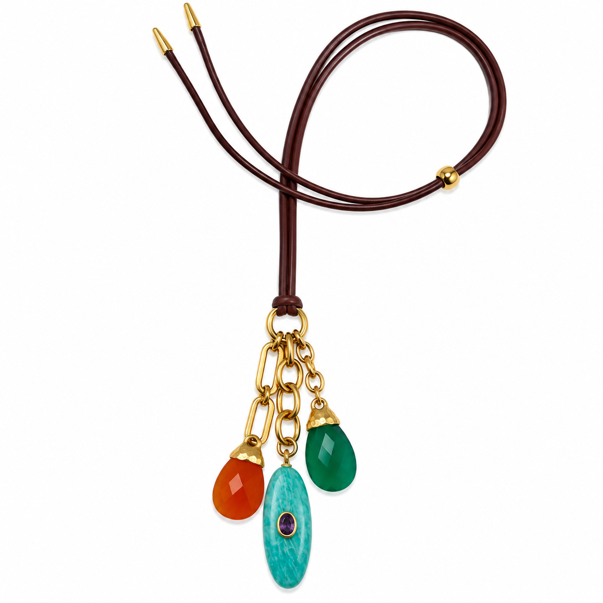happy gems x leather cord necklace