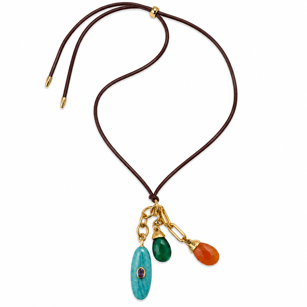 happy gems x leather cord necklace