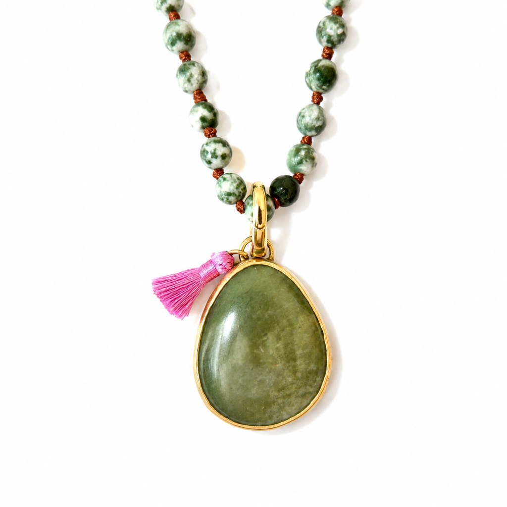 green gemstone x heart necklace