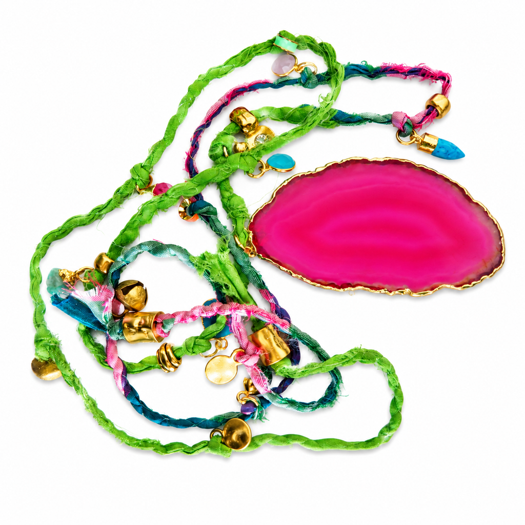 agate slice x sari silk cord necklace