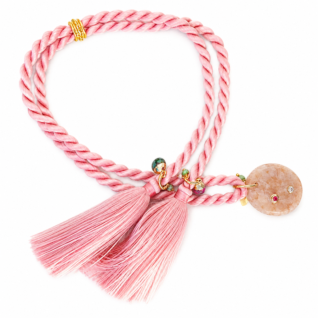 blush silk rope x gemstone necklace