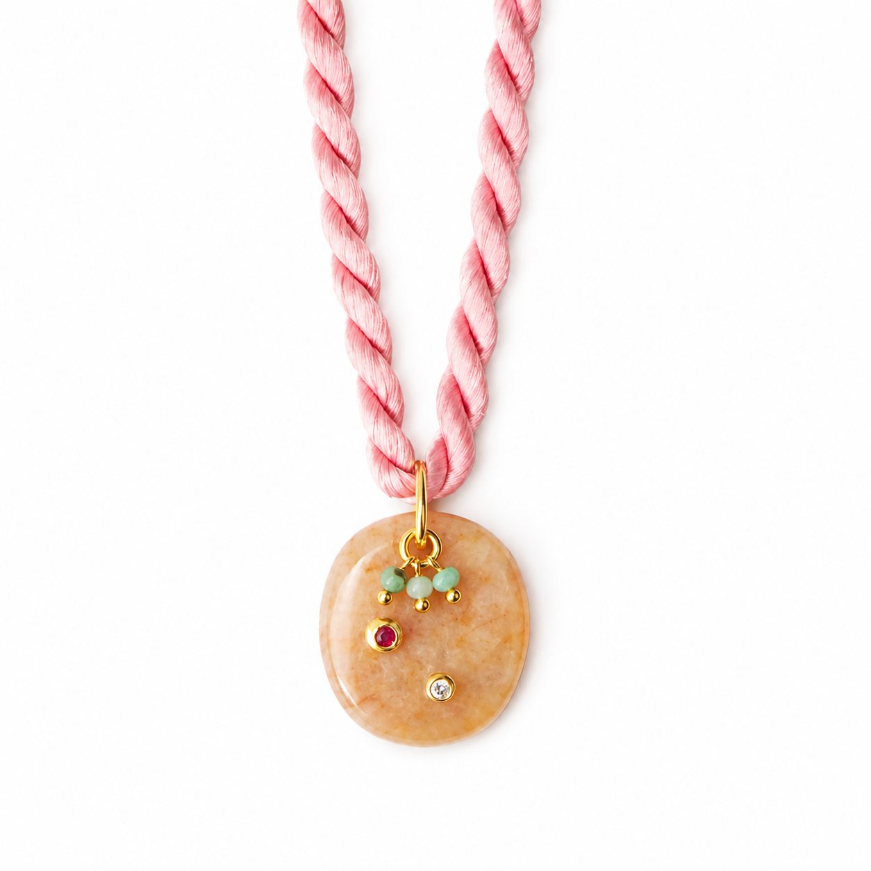 blush silk rope x gemstone necklace